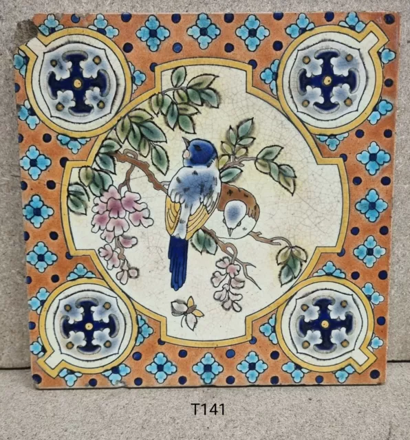 Antique 8 inch tile - depicting bird  c.1890