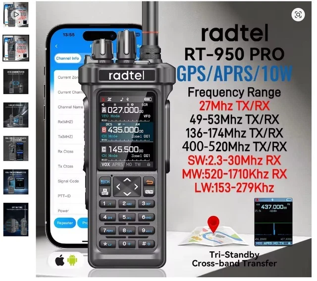 RADTEL RT-950 PRO Walkie Talkie AM/FM/CB/LSB/USB/CW £77.00 - PicClick UK