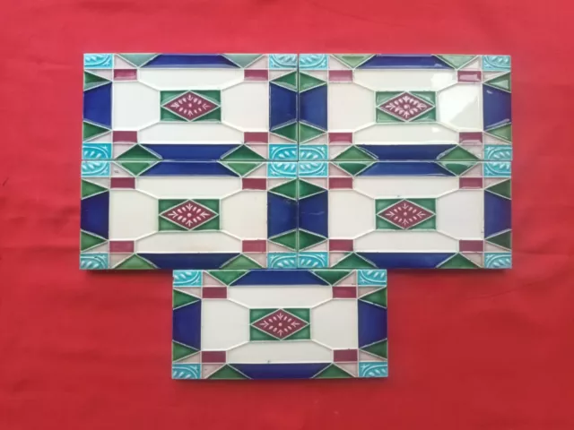5 Piece Lot Old Art Deco Floral Design Majolica Ceramic Tiles Japan 0180