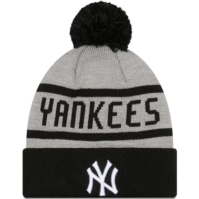 New Era Mens New York Yankees MLB Cuffed Sideline Beanie Bobble Hat - Grey