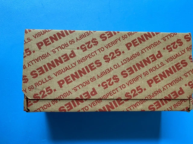 $25 Lincoln Wheat Cent Sealed Bank Box 50 Rolls 1909-58PDS (2500 coins)