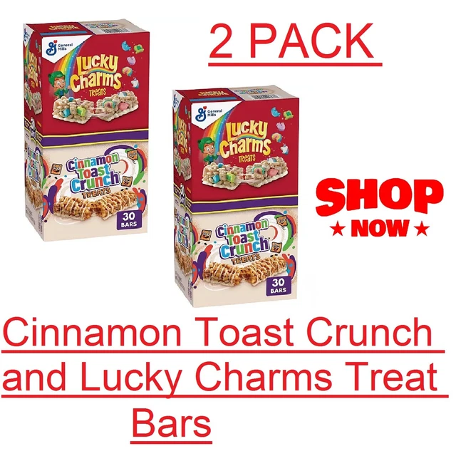 2 PACK CINNAMON Toast Crunch and Lucky Charms Treat Bars,Variety Pack