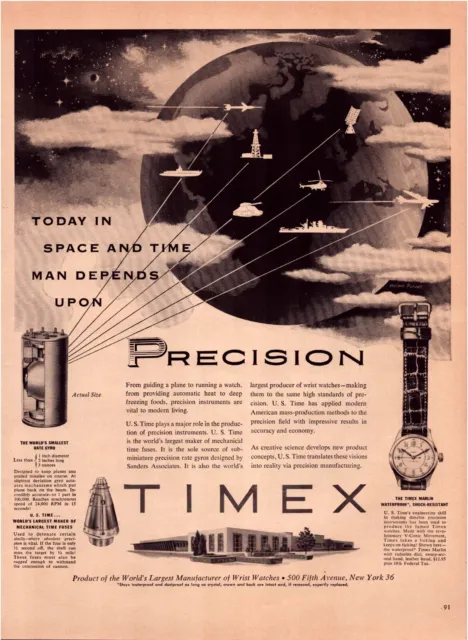 Print Ad Timex Watch 1954 Space Military Full Page Large Magazine 10.5"x13.5"