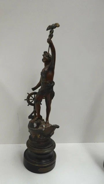 Antique Cast French Statue L'commerce Art Deco Nouveau