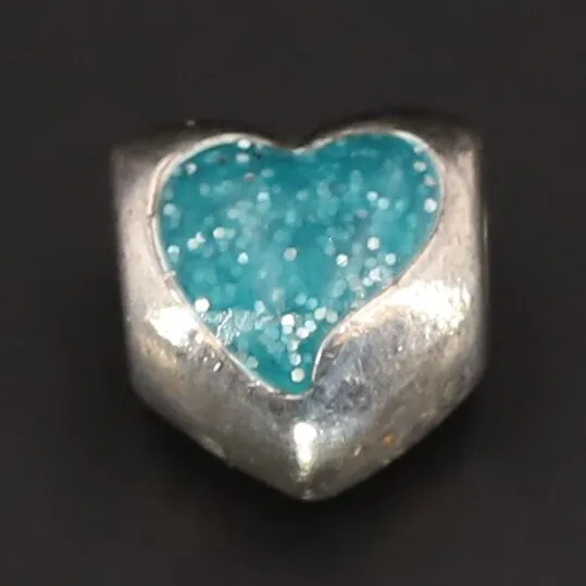 Sterling Silver - CHAMILIA Blue Glass Heart Bracelet Charm Bead - 2g