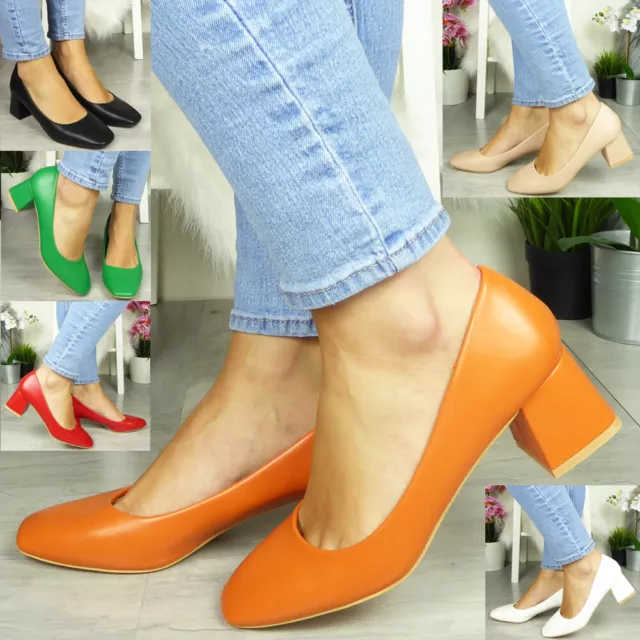 Court Shoes Pointed Ladies Dress Heel Comfy Casual Work Womens Office New  Sizes