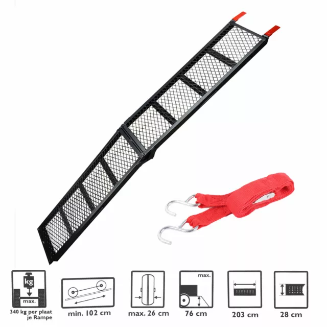 Motorrad Auffahrrampe Stahl klappbar 203 cm x 28 cm 340 Kg Tragegriff 🏍