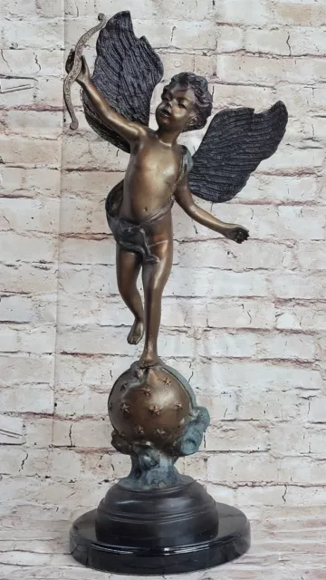 24" Bronce Romántico Cupido Con Moño Caliente Reparto Estatua Escultura Oferta