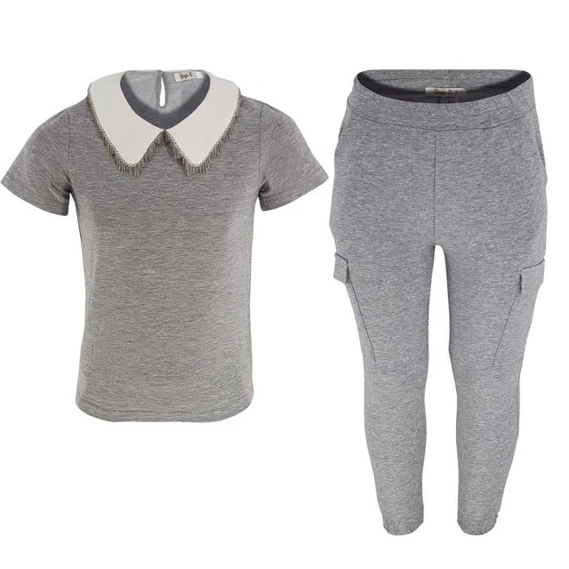 Girls Kids Lounge Set Grey Collar Neck Lounge Wear Set 3 to 13 Yrs UK