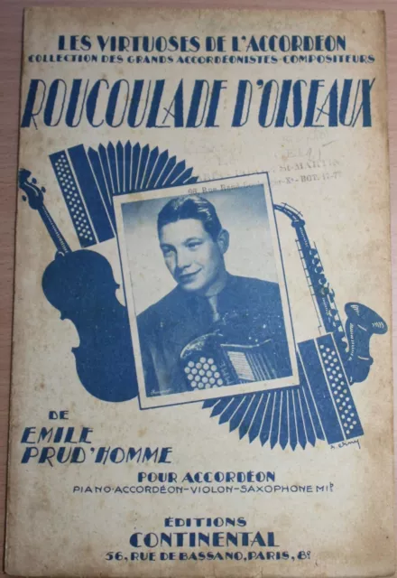 Partition ancienne-ROUCOULADE D'OISEAUX Paroles et Musique de: EMILE PRUD'HOMME