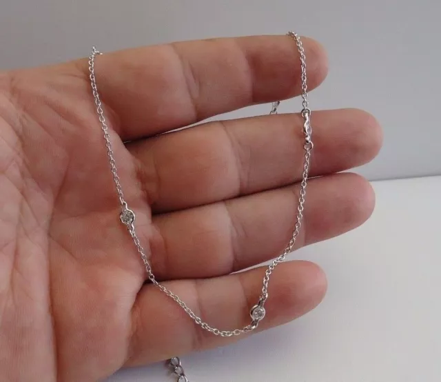 925 Sterling Silver Chain Necklace W/ Bezel Set 2.50 Ct Lab Stones  / 18''