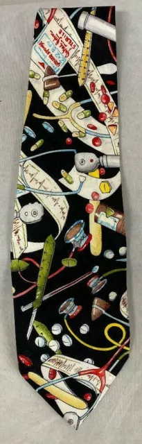 Nicole Miller Men's Doctor Physician Pills Stethoscope Necktie Tie Silk VTG 1992