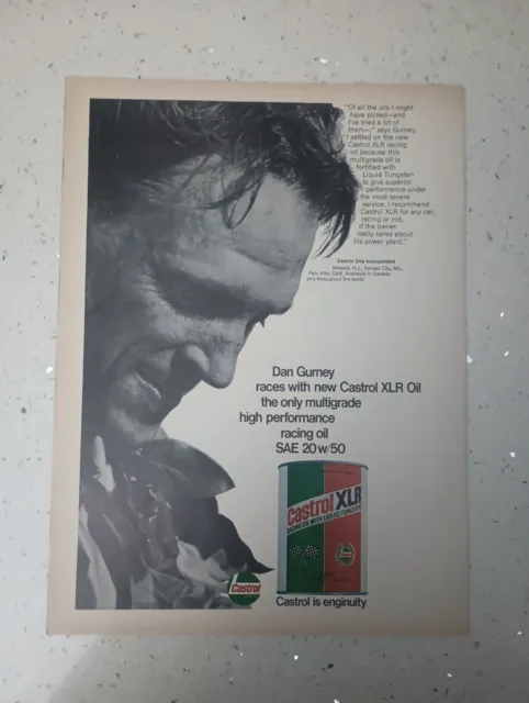 1968 Castrol Antique Print Ad Dan Gurney Xlr Oil Racing Sae Motor Piece Cdjl6855