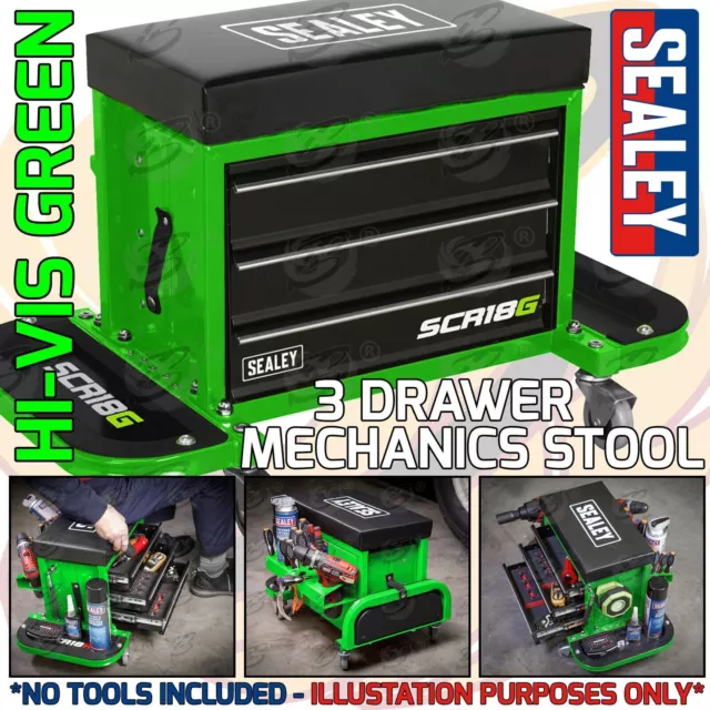 SEALEY Mechanics Stool Tool Box Utility Seat Creeper Storage Drawers Trolley G