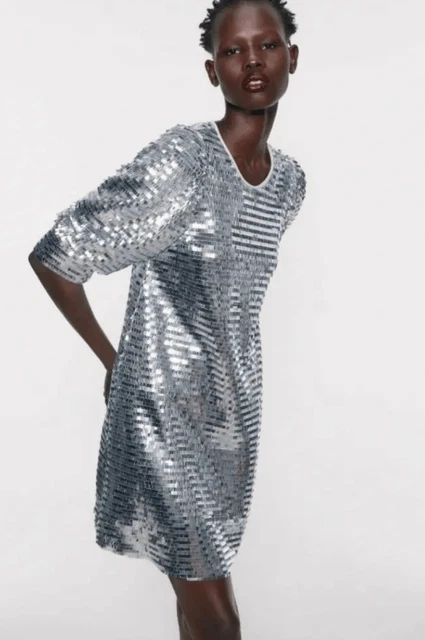 Zara silver all over sequin dress blogger favorite