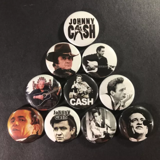 Johnny Cash 1" Button Pin Set Classic Country Singer Guitar Icon Folsom Rock