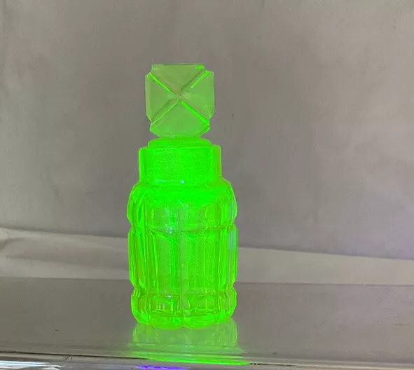 Beautiful Art Deco Uranium Glass Perfume Bottle With Stopper