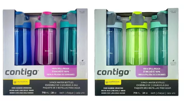 3 x Contigo Water Bottle Drink Bottles AUTOSEAL ® 24oz / 710ml Brand New