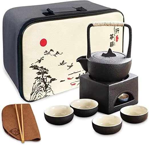 fanquare Set da Tè Cinese Gongfu Tradizionale, Servizio da Tè Portatile Nero per