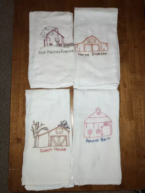 Lot of 4 Vintage Hand Embroidered Dish Cloths Flour Sack