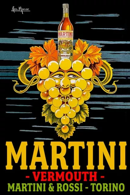 Poster Manifesto Locandina Pubblicitaria Stampa Vintage  Vermouth Martini Drink