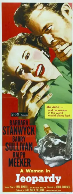 JEOPARDY Movie POSTER 14x36 Insert Barbara Stanwyck Barry Sullivan Ralph Meeker