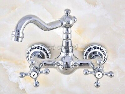 Polished Chrome Swivel Bathroom Kitchen Sink Vanity Faucet Mixer Tap Wall Mount
