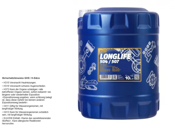 10 Litre Mannol Longlife 504/507 5W-30 huile moteur Api Sn Acea C3 7715