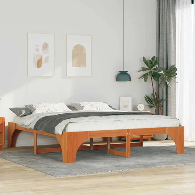FLOOR BED FRAME with Storage Brown Solid pine wood vidaXL £228.28 ...