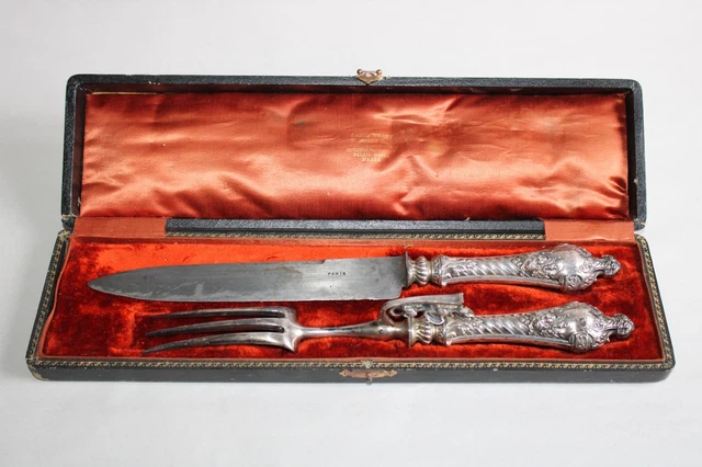 Couteau Et Fourchette à Découper Argent Minerve - Antiquité Française 1850-1899