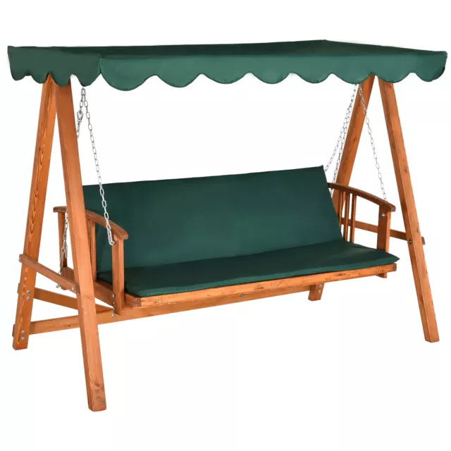 Outsunny 3 Seater Wooden Garden Swing Chair Seat Hammock Bench Lounger Bed