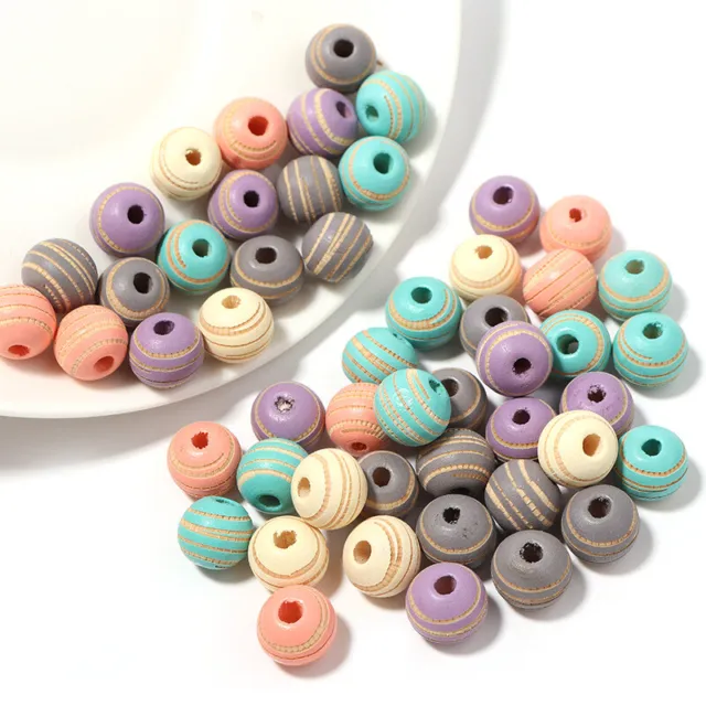 30Pcs 10mm Printed Wooden Beads For Jewelry Making Wood Macrame Beads Large Hole
