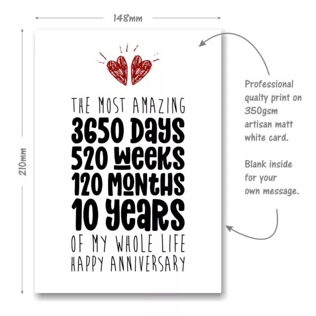 10th Anniversary Card - The Most Amazing Ten Years of My Life - Him Her Wedding 2