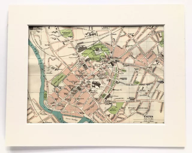 VINTAGE 1930 EXETER CITY PLAN Colour Map - Mounted For Framing