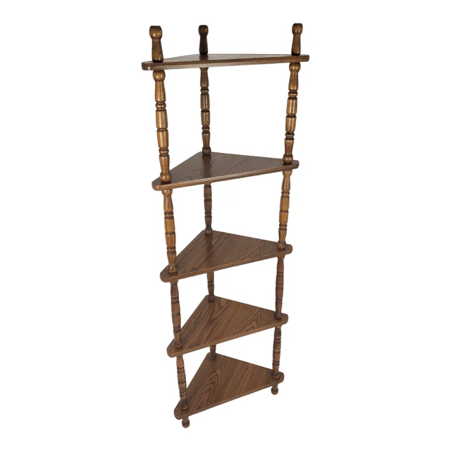 Vintage Corner Shelf 5 Tier Free Standing Shelving Unit Etagere Mid-Century