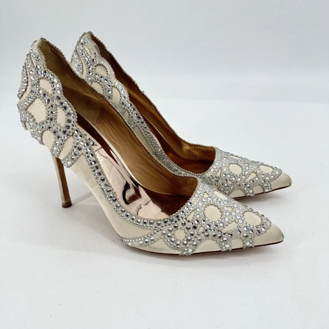 IVORY SATIN EMBELLISHED open toe heels Linea size 5 worn once