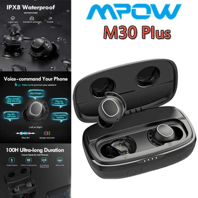 Mpow M30 Plus Bluetooth 5.0 Headphones Wireless Mini inEar Earbuds IPX8 Headsets