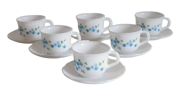 Service à Café Arcopal Veronica - 6 Tasses Et Soucoupes - Vintage Blanc