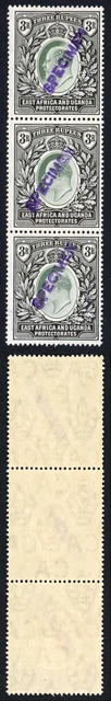KUT SG28s KEVII 3R Wmk Mult Crown opt Specimen (locally) U/M STRIP of THREE