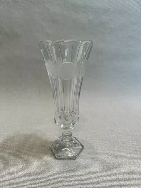 Fostoria Coin Glass Bud Vase, Footed, Fluted Scalloped Rim, 8" Tall, 3" Diameter