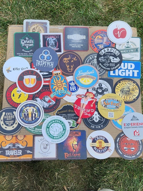 Lot of 36 Mixed Cardboard Bar Coasters - Used in Good Condition
