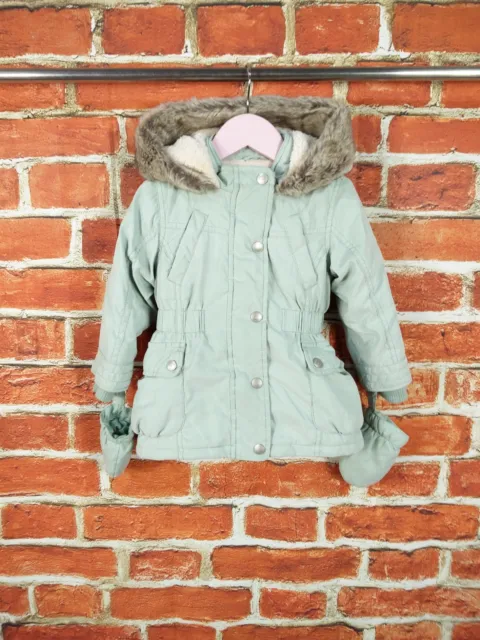 Baby Girl Coat Age 18-24 Month Mantaray Green Padded Winter Parka Hood Warm 92Cm