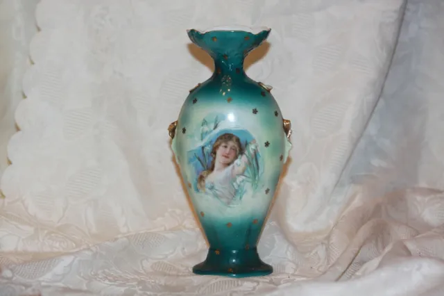 Antique Victoria Carlsbad Austria Portrait Vase -  Needs Repaired