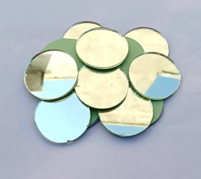 100 Pieces, Round Silver & Golden Craft Glass Mirror Hand Cut Small Tile Decor