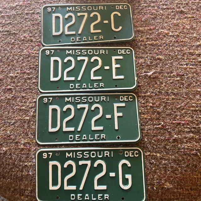 MISSOURI DEALER LICENSE PLATES 1997 Sequential Numbers D272C E F G