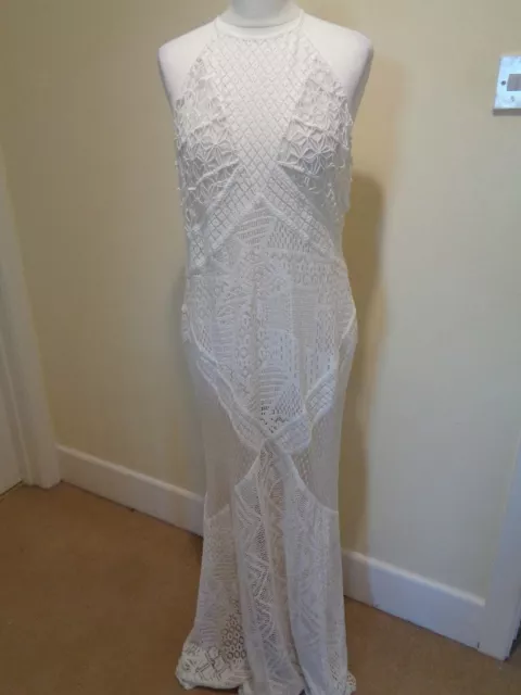 French Connection Cream Sheer And Lace Sleeveless Maxi Dress - Size 16