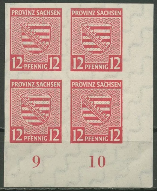 SBZ Provinz Sachsen 1945 Wappen mit WZ fallend 71 X 4er-Block Ecke 4 postfrisch