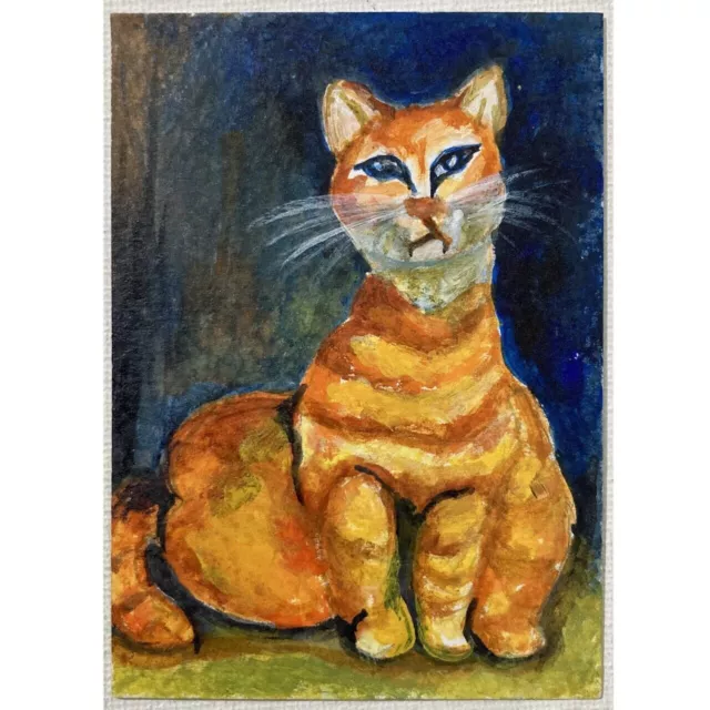 ACEO ORIGINAL PAINTING Mini Collectible Art Card Signed Animal Pet Cat Ooak