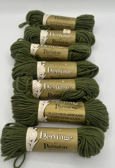 Lot Of 7 Heritage by Paragon Tapestry Yarn Green color 627 Wool 40 Yds Each