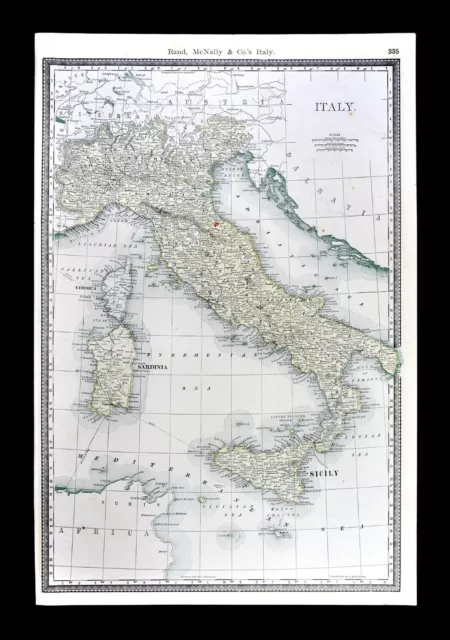 1892 Rand McNally Map Italy Rome Naples Florence Naples Milan Sicily San Marino